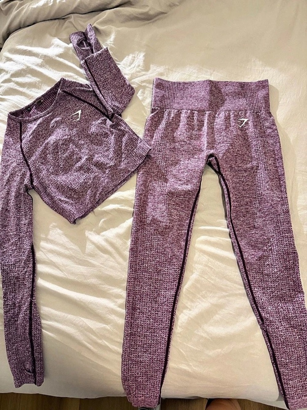 Gymshark Vital Seamless Long Sleeve Crop Top and Leggings Set Purple Athletic